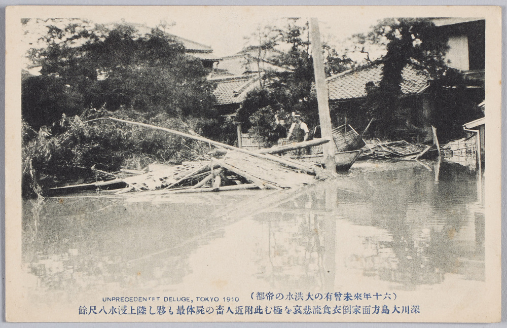 作品画像:(六十年来未曽有大洪水の帝都)深川大島方面家倒衣食流悲哀を極む此附近人畜の屍体最も夥し陸上浸水八尺余
