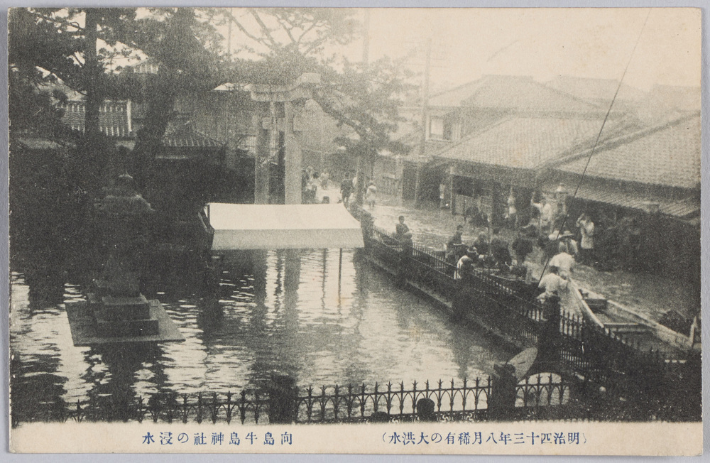 作品画像:(明治四十三年八月稀有の大洪水)向島牛島神社の浸水