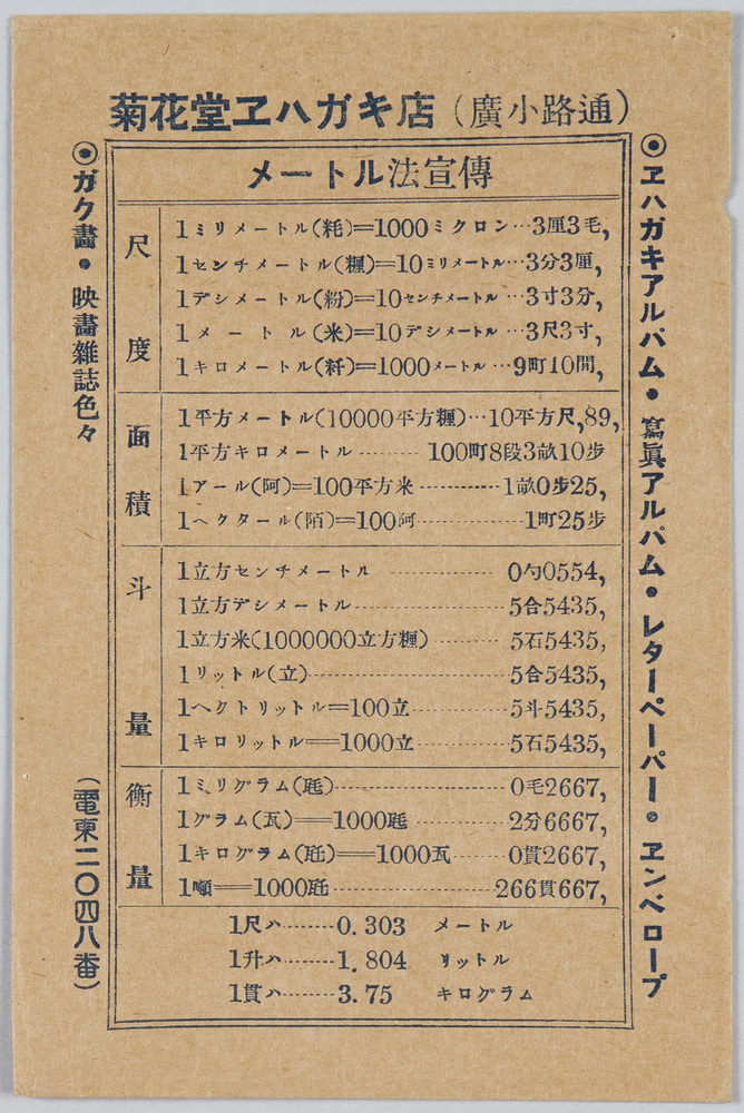 作品画像:メートル法宣伝 菊花堂エハガキ店 (広小路通)
