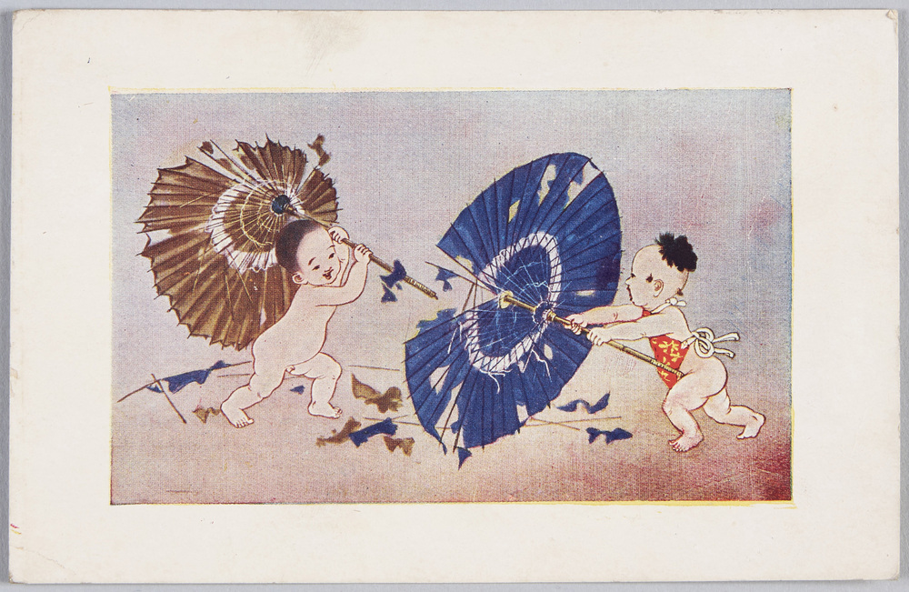 作品画像:子供のいたずら (2)傘でチャンバラ