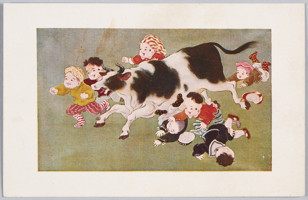 作品画像:牛と遊ぶ子供