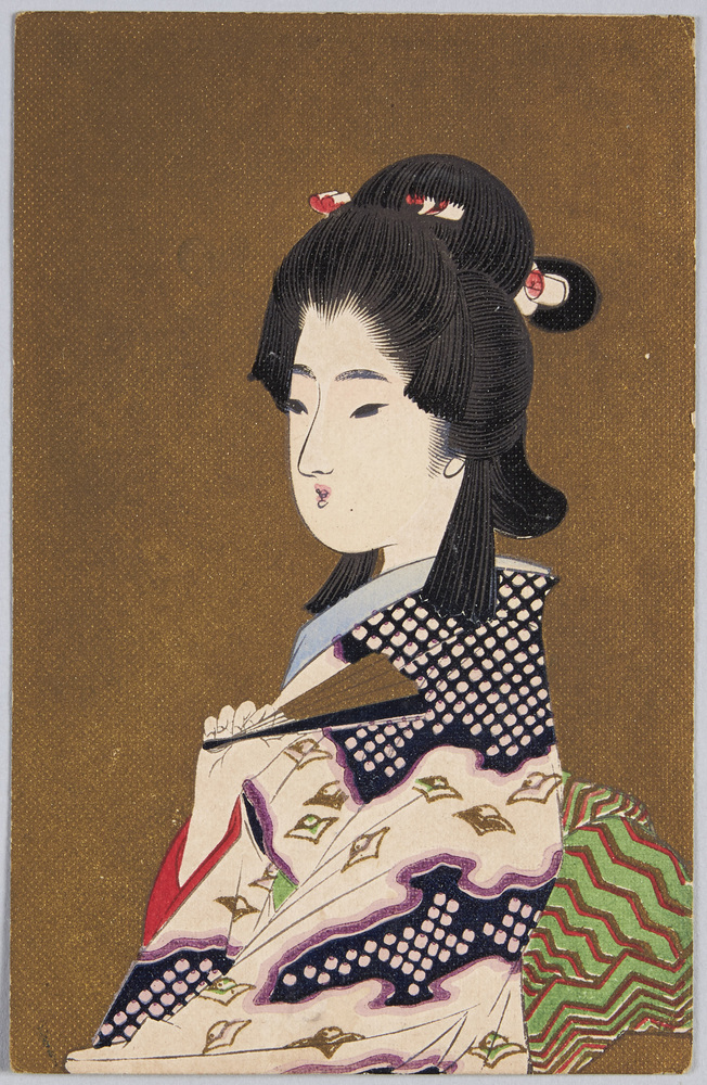 作品画像：[扇を持つ和装女性]