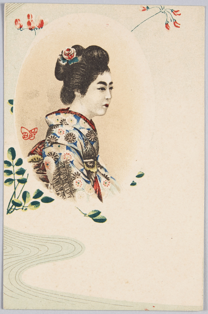 作品画像:花飾りを付けた和装女性