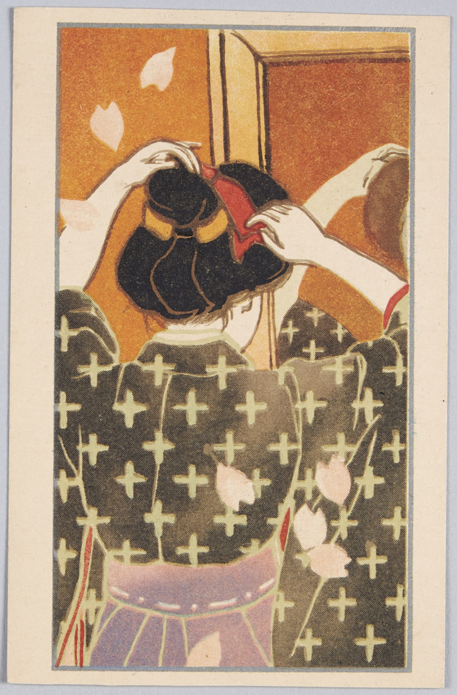 作品画像:リボンを結ぶ女学生