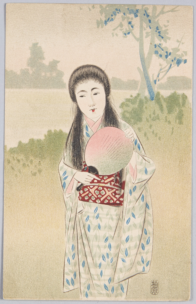 作品画像：[団扇を持つ和装女性]