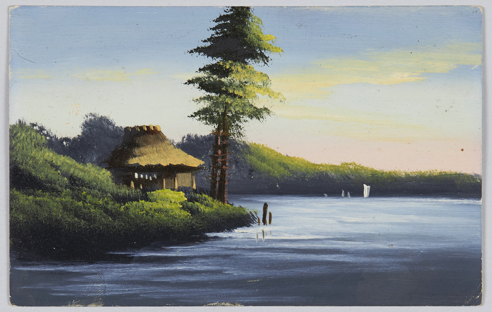 作品画像:湖岸の民家
