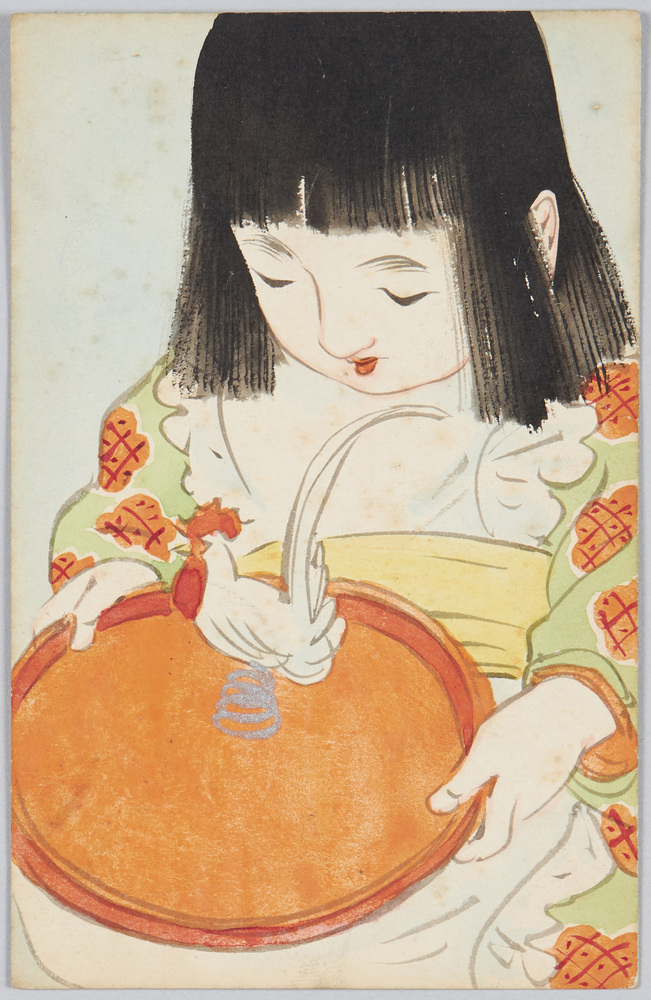 作品画像:子供と鶏の玩具
