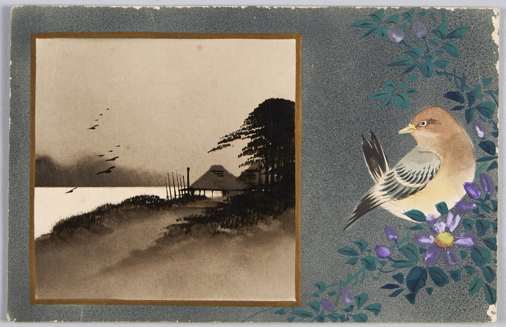作品画像:鳥と湖畔の民家