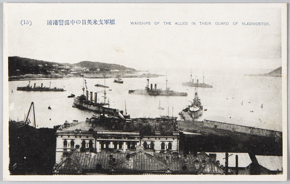 作品画像:(15)浦港警備中の日英米支軍艦
