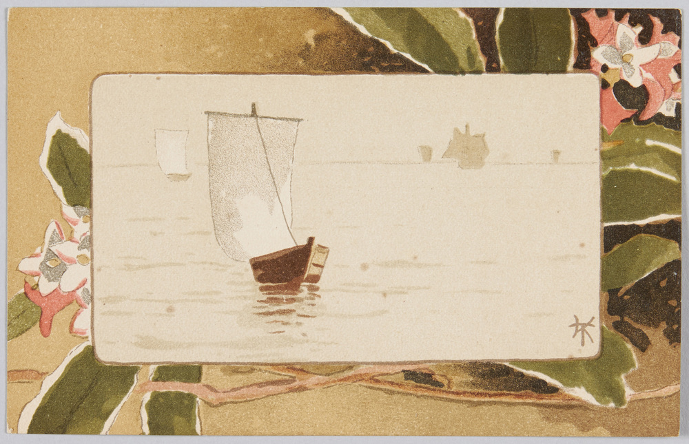 作品画像:海上の帆船と沈丁花