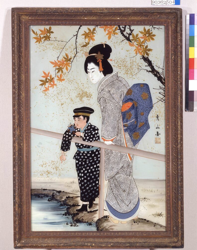 作品画像:ガラス絵 母子図
