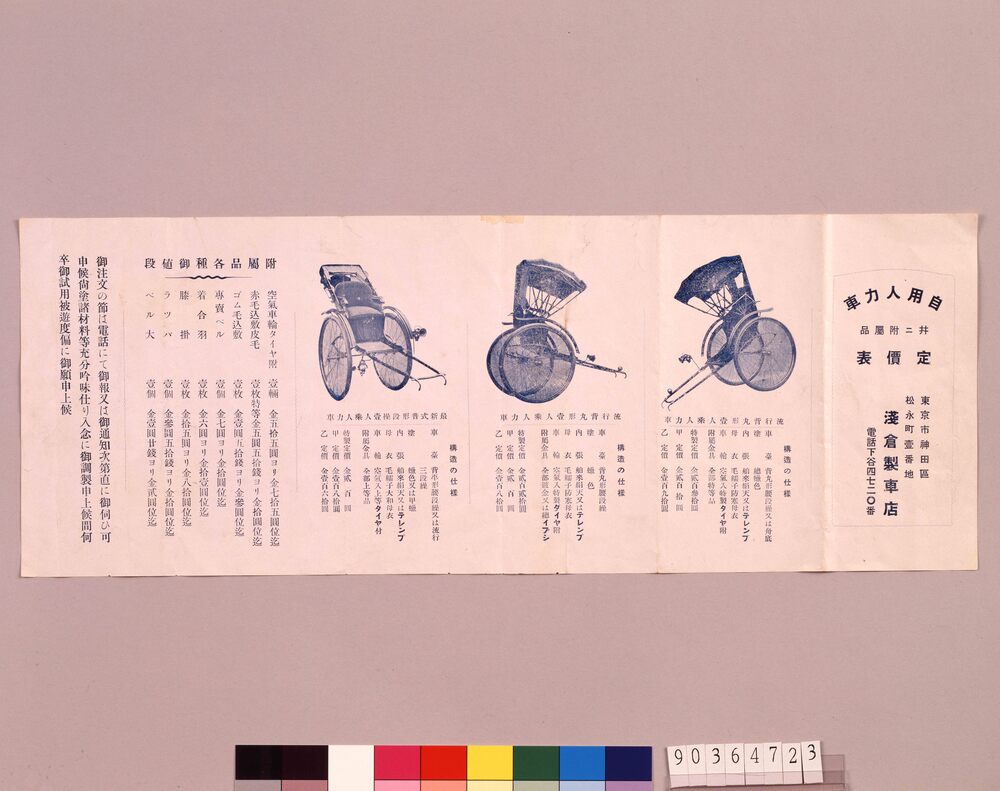 作品画像:自用人力車並附属品価格表