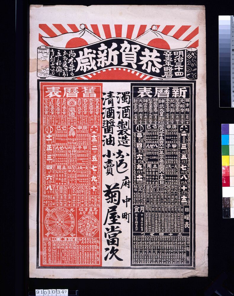 作品画像:菊屋(明治三十四年辛丑年略暦 恭賀新歳)