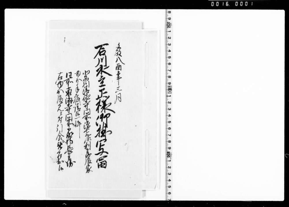 作品画像:石川水主正様御掛写留(北品川清徳寺門前源七店利兵衛後家ゆか手疵請候一件)