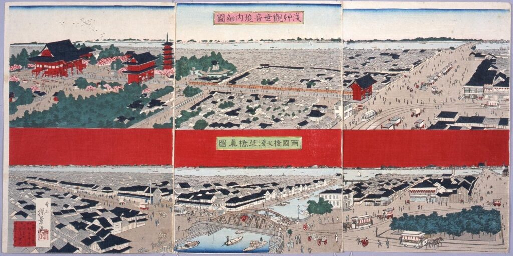 作品画像:浅草観世音境内細図 両国橋及浅草橋真図