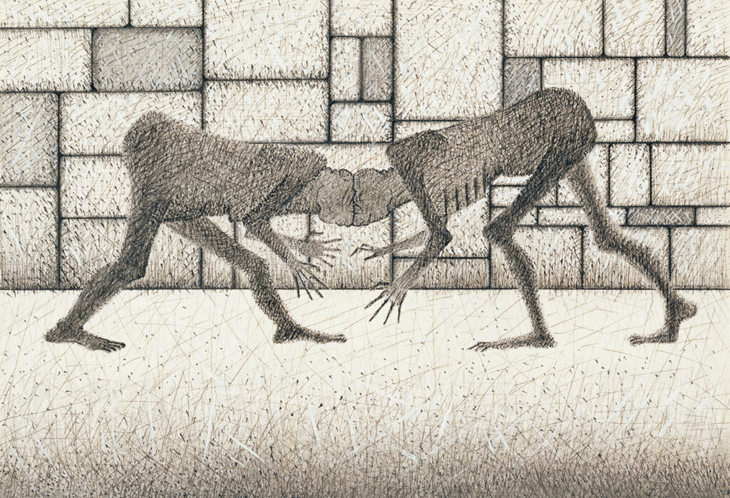 作品画像：［押し合う二人］
