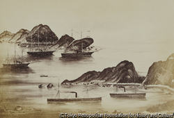 作品画像:朝鮮半島のアメリカ艦隊、船上の中国人によって描かれた絵