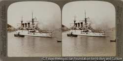 作品画像：満州、旅順港で戦闘に備えるロシアの装甲巡洋艦「ペレスヴィエト」
