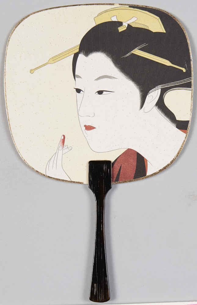 作品画像：郵便うちわ　[紅をさす美人]