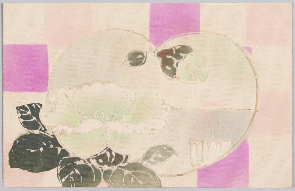作品画像:植物 絵葉書 海に帆船に芙蓉
