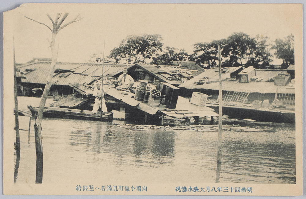 作品画像：明治四十三年八月大洪水惨況向嶋小梅町飢渇者へ握[握飯]供給