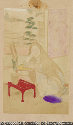 作品画像：（ほおづえを付く女性座像・着彩）