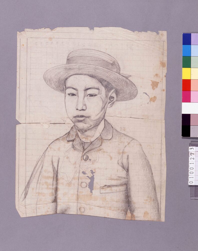 作品画像:下絵 帽子をかぶる男児肖像