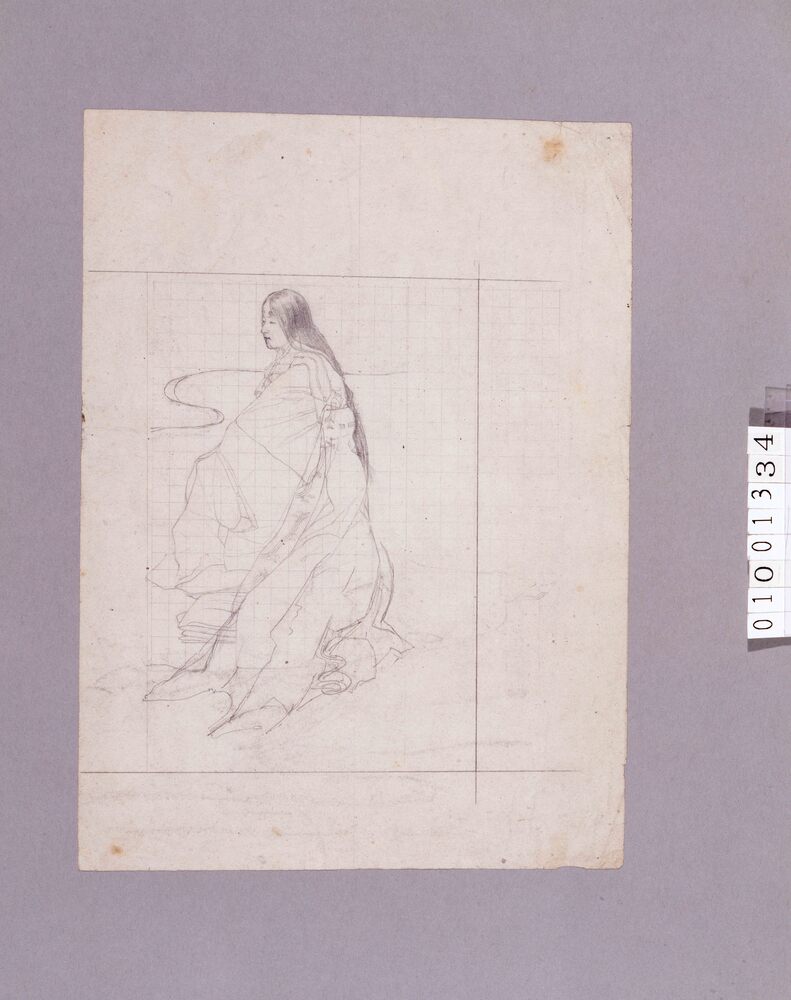 作品画像:下絵 十二単姿の女性/素描 樹木