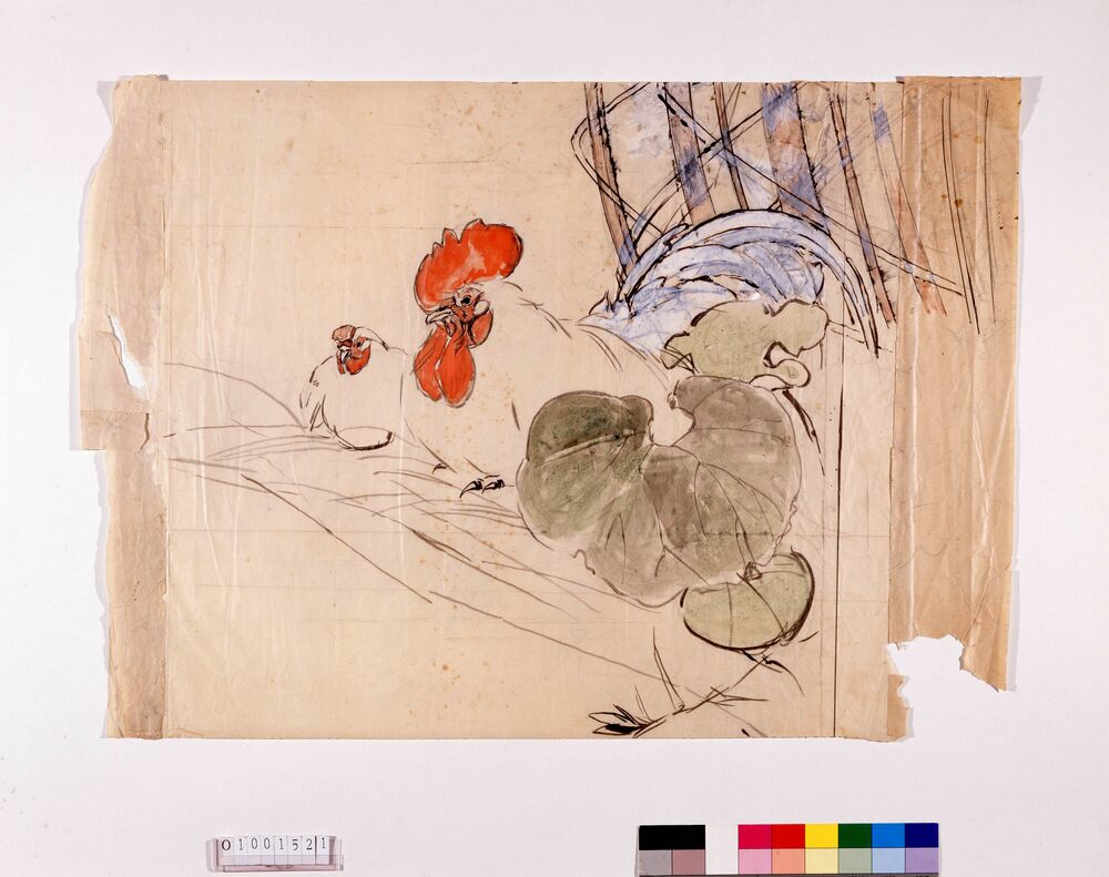 作品画像:下絵 双鶏