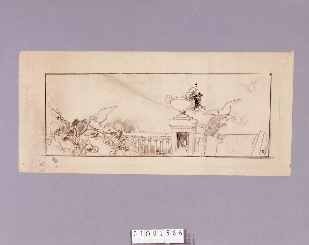 作品画像：下絵　ヴェネツィア風景（バルコニーに鳩）