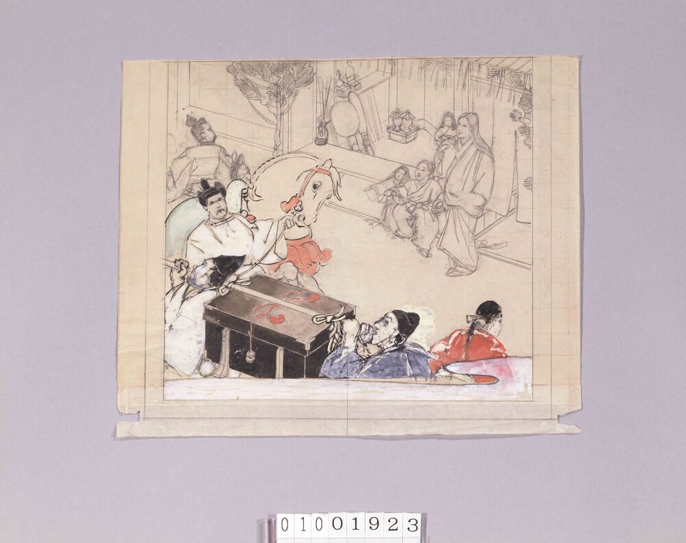 作品画像：下絵 『新小説』第16年第1巻表紙　徒然草の抜穂　睦月の行り　　　　