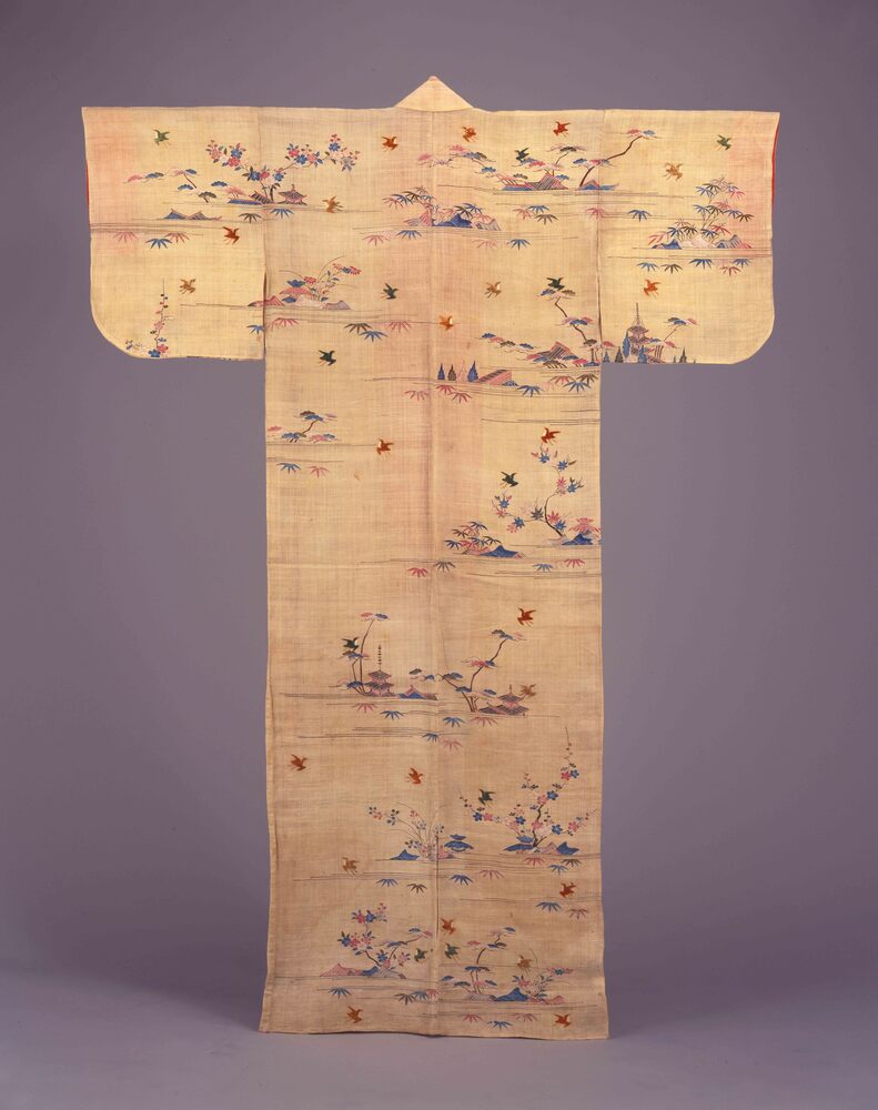 作品画像:薄黄麻地風景模様帷子