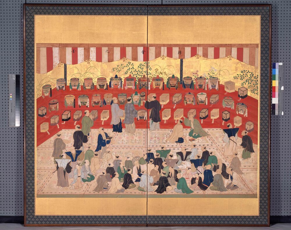 作品画像:鶉会之図屏風