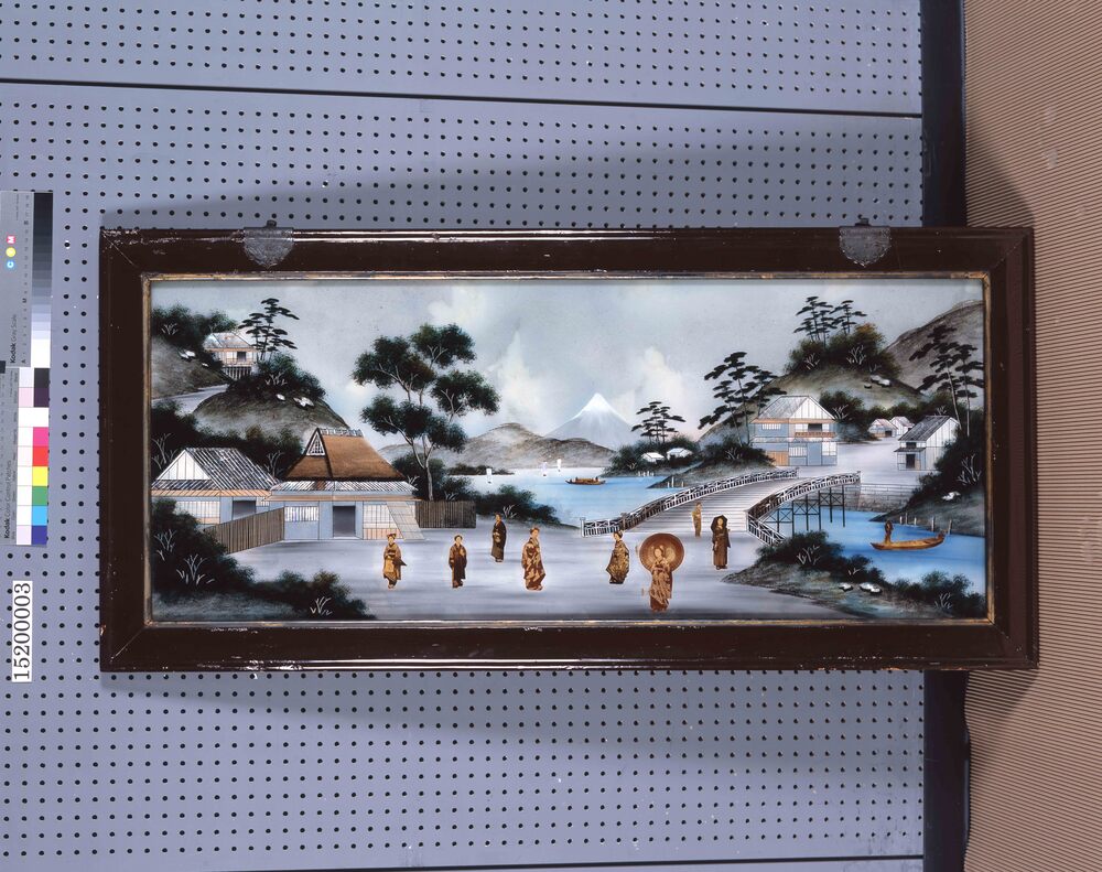 作品画像：ガラス絵　富士山風景図
