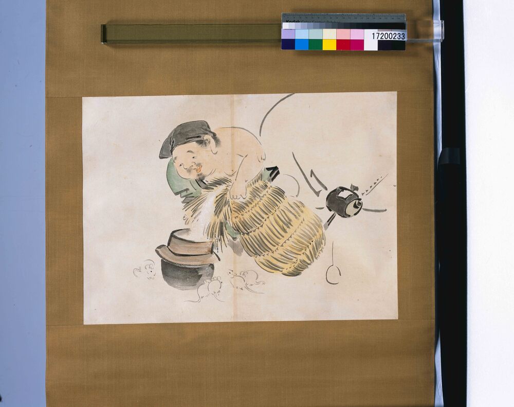 作品画像:粉本 釜に米を入れる大黒