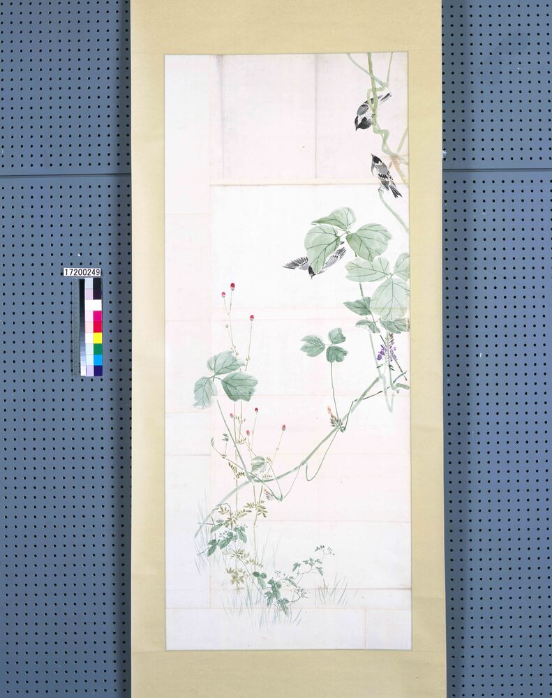 作品画像:粉本 蔓草と鳥