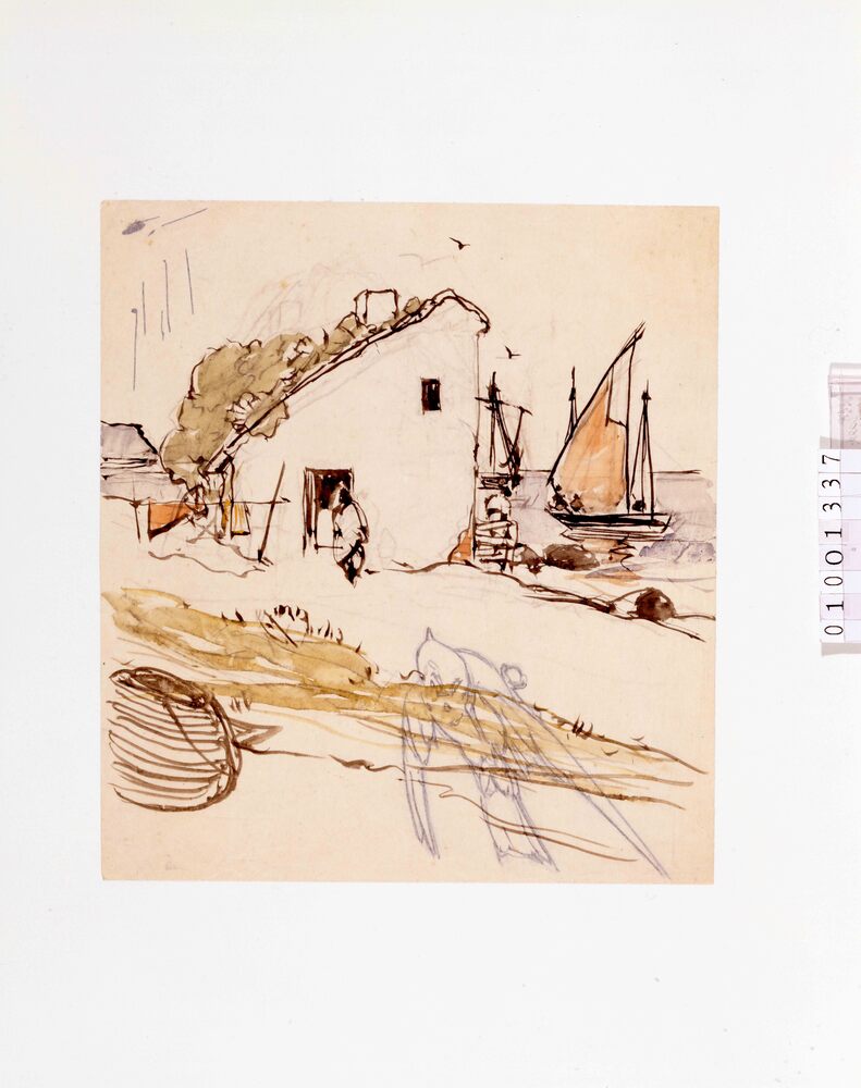 作品画像:下絵 ヨットのある風景/ツバメ