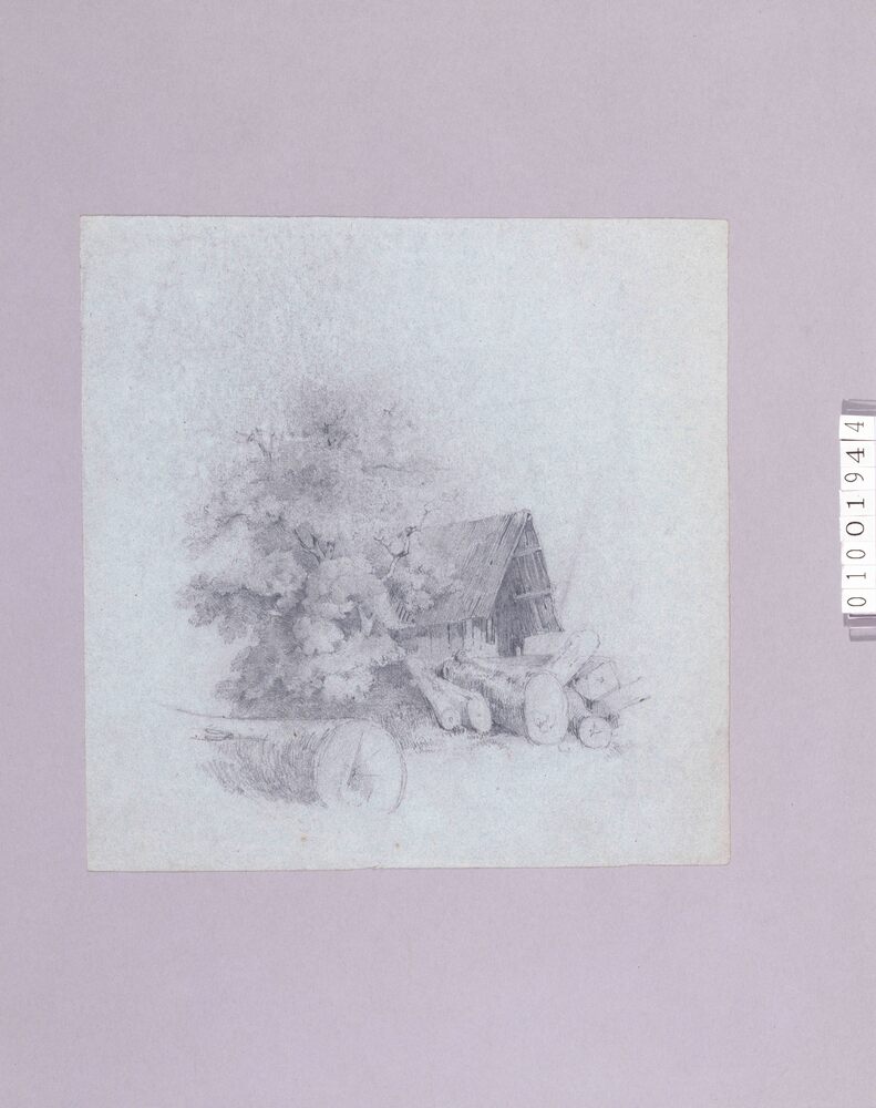 作品画像:素描 風景(木・家)/人物(男性頭部)