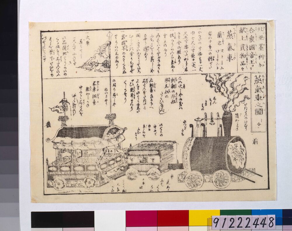 作品画像:北亜墨利加合衆国帝王ヨリ献上貢物品々・蒸気車之図