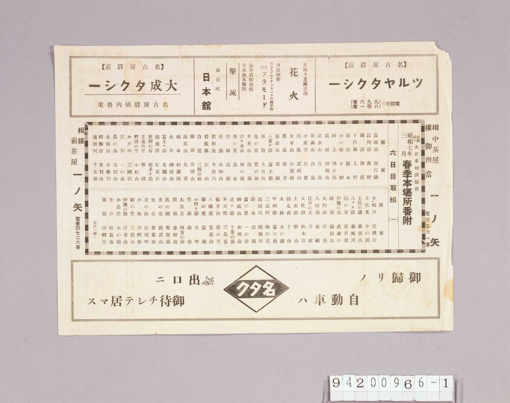 作品画像:春季本場所番付 昭和七年三月 六日目取組
