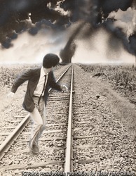 作品画像:(線路を走る人)