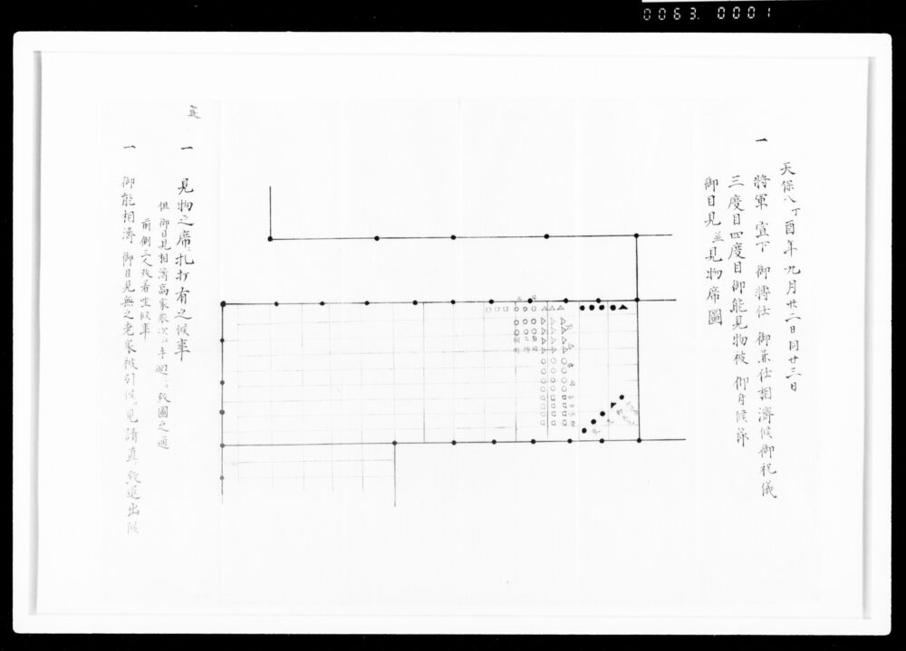 作品画像:将軍宣下ニ而之席図のうち 将軍宣下御転任御兼任相済候御祝儀三度目四度目御能見物被仰付候節御目見並見物席図
