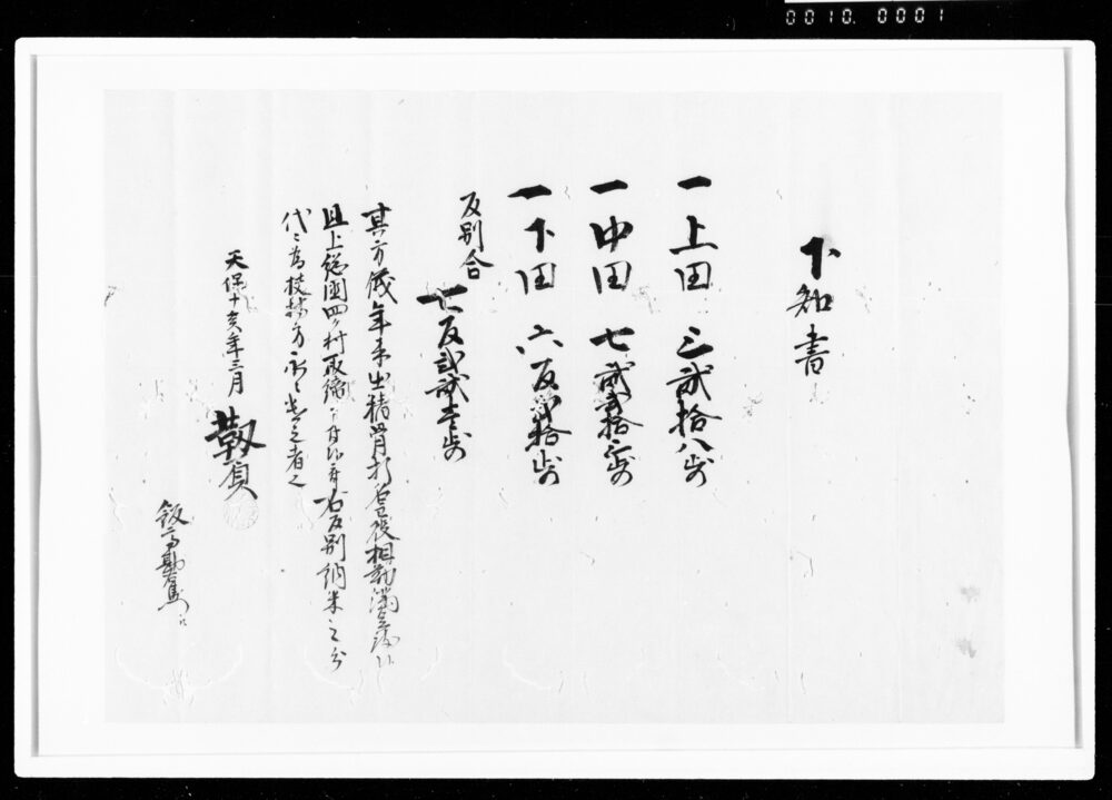 作品画像：下知書（勤功により田地3ヶ所扶持方として永々遣）