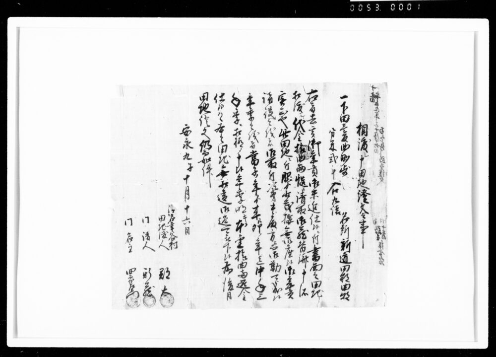 作品画像：相渡シ申田地証文之事（代金14両請取）