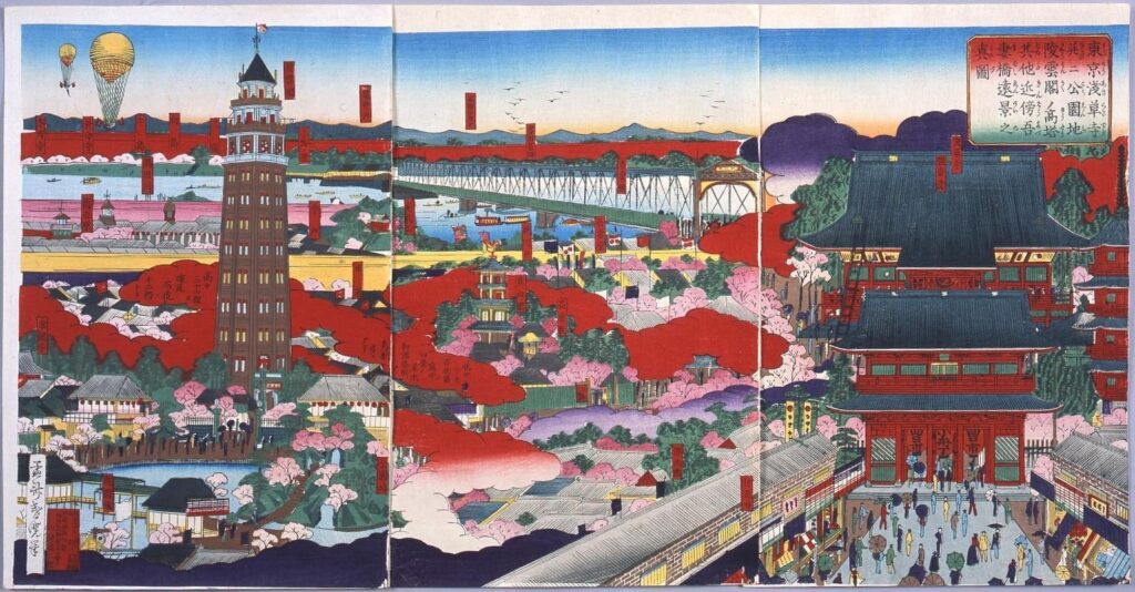 作品画像：東京浅草寺并ニ公園地凌雲閣ノ高塔其他近傍吾妻橋遠景之真図