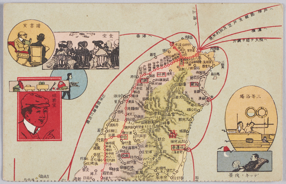 作品画像：大阪商船台湾航路と台湾北部地図