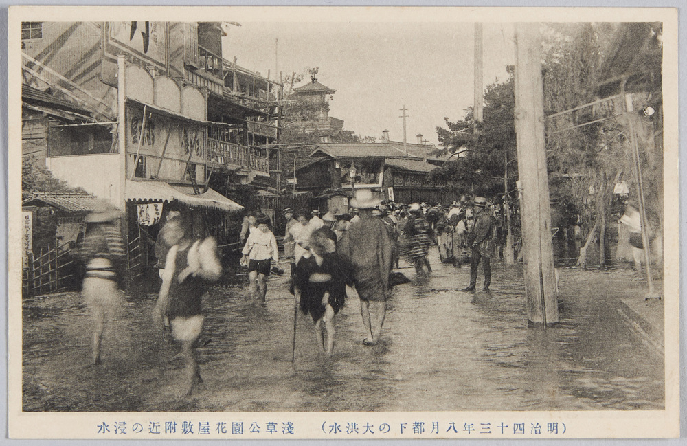 作品画像:(明治四十三年八月都下の大洪水)浅草公園花屋敷附近の浸水