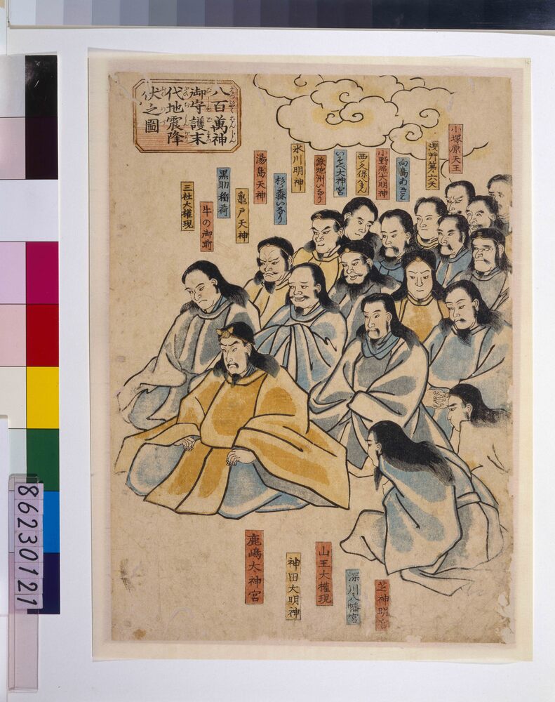 作品画像：地震鯰絵　八百万神御守護末代地震降伏之図