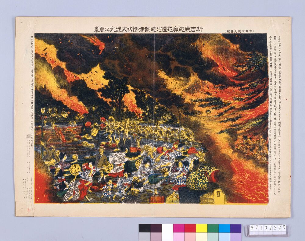 作品画像:新吉原遊廓花園池避難者ノ惨状大混乱之真景