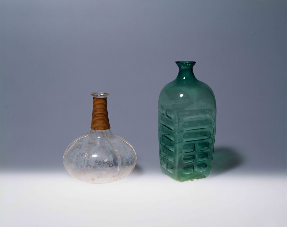 作品画像:無色筋引燗徳利(首に藤巻き)